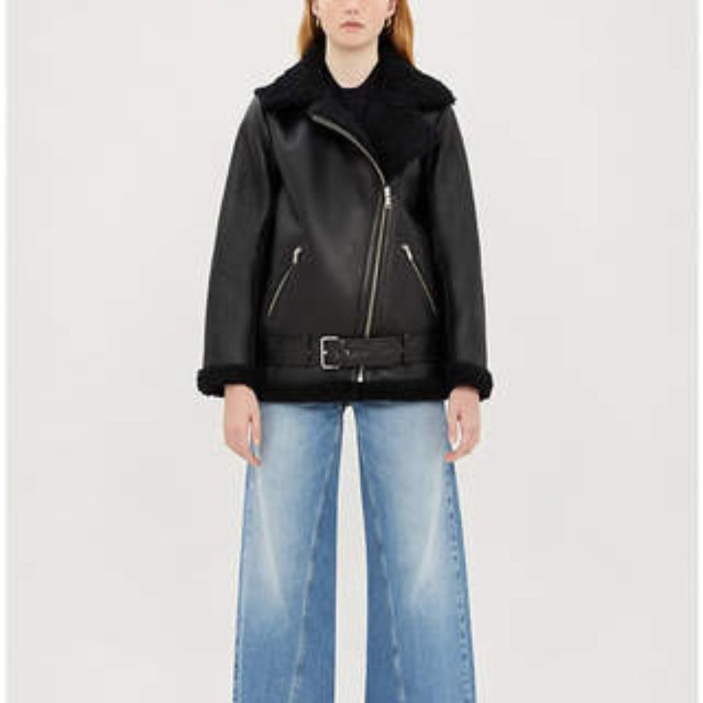 [NWT] Maje Gombery Leather & Real Sheep Shearling Coat